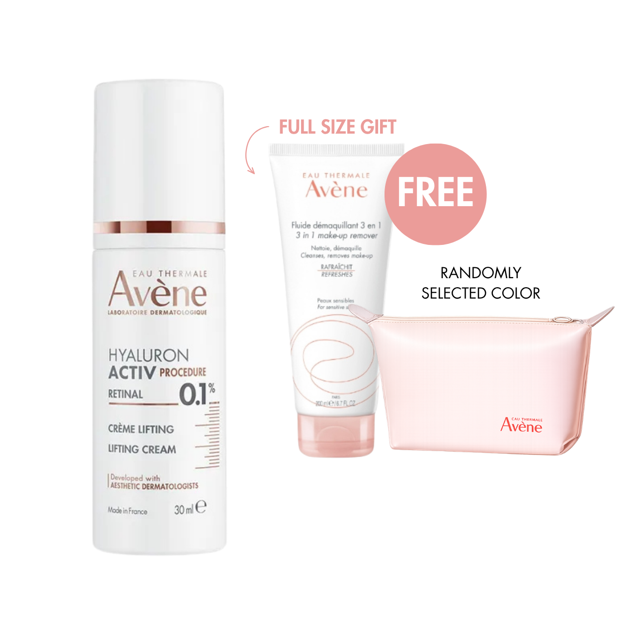 Avène Hyaluron Activ Procedure Retinal 0.1% Lifting Cream 30ml + FREE Full-Size Makeup Removing Milk + Pouch
